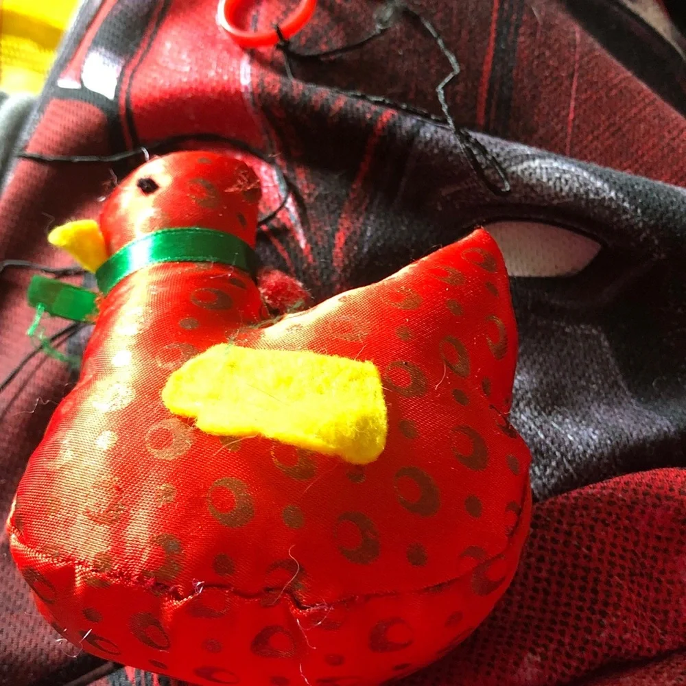Red Polka Dot Fabric Bird with Yellow Felt cat toys